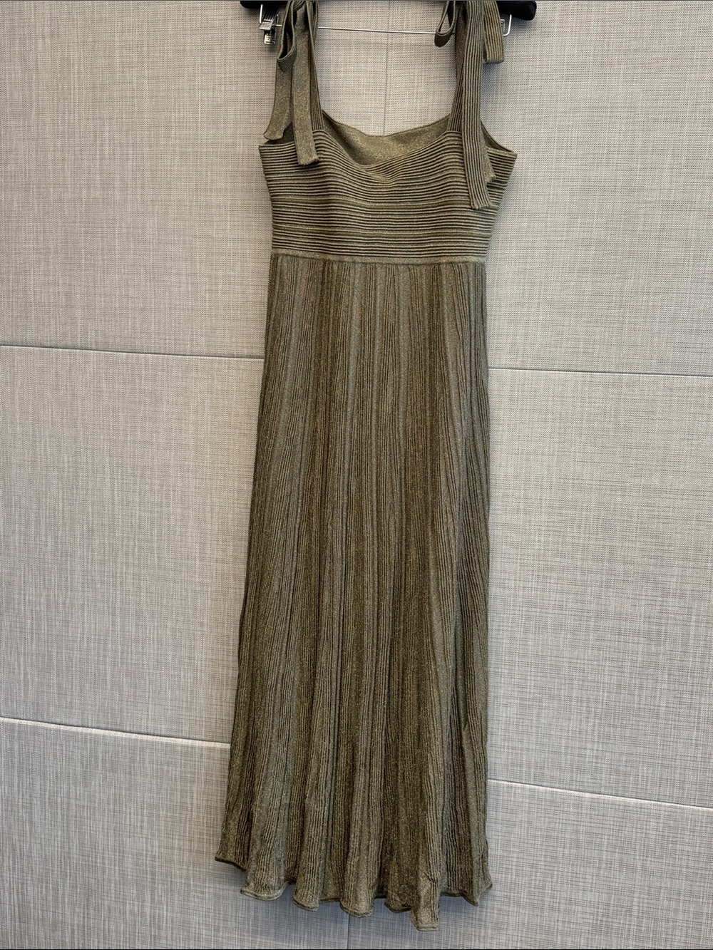 Zimmermann Wanderlust Metallic Maxi Dress, Metallic Olive Ribbed Knit Maxi Dress - Picture 5 of 11